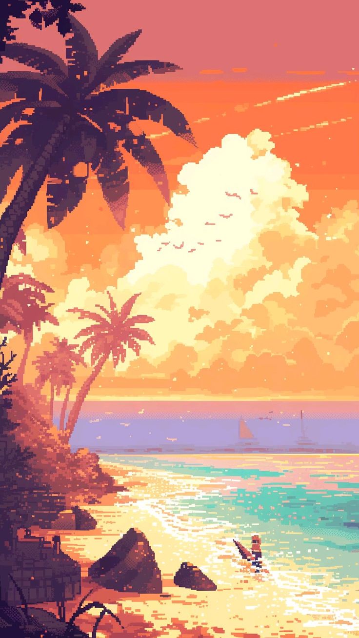 pixel image of the beach