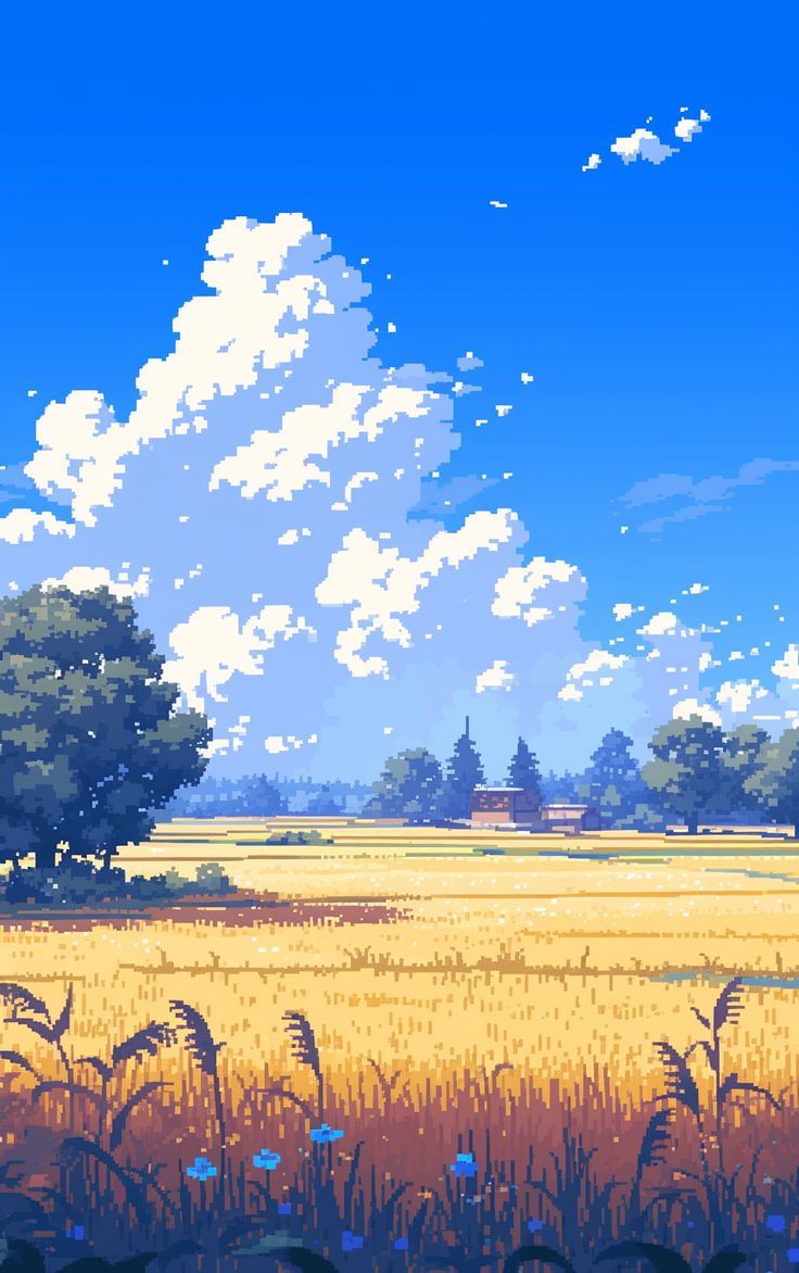 pixel image of a field, maybe in the countryside